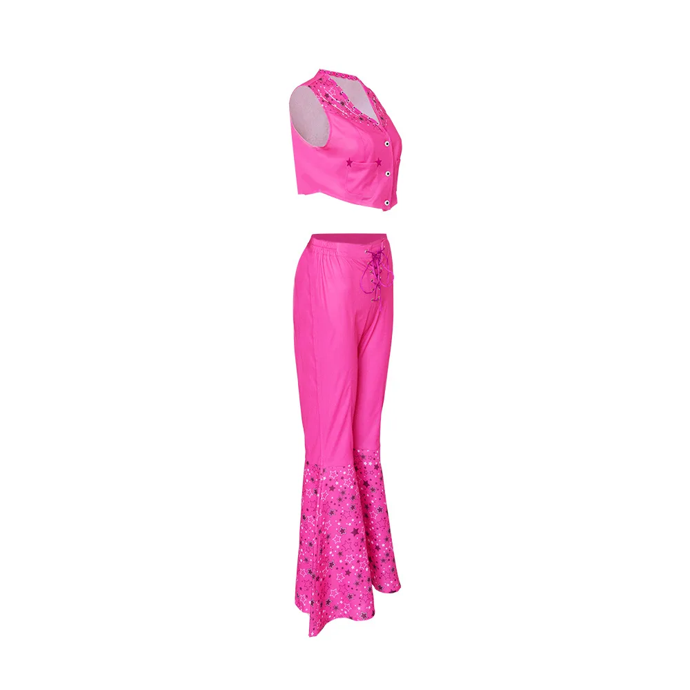 Cowgirl Suit Pink Vest Top and Flared Pants Adult and Kids Margot Robbie Cowboy's Look Girls Clothing Set Barbei Uniform kids clothing set girls clothing set