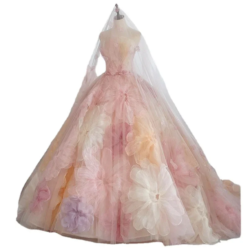 

Floral Trailing Bridal Wedding Dress Tube Top Dress for Women