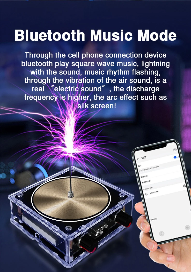 Music Tesla Coil Bluetooth/AUX Dual Mode Music Box Artificial Lightning Touchabl