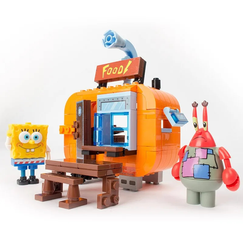 SpongeBob SquarePants Crab Burger Base Ship Restaurant Assemble Building Blocks Biqibao Adventure Puzzle Ornament Kids Gift Toys Puzzle toys,building blocks toys