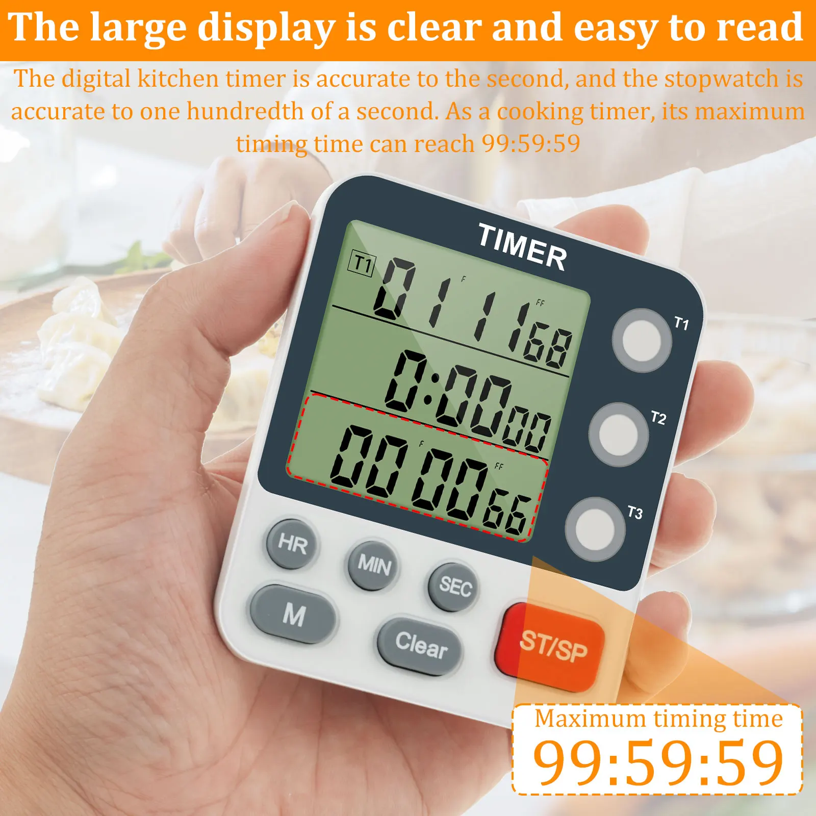 Multi-Function Magnetic Kitchen Timer with Adjustable Volume and Loud Alarm