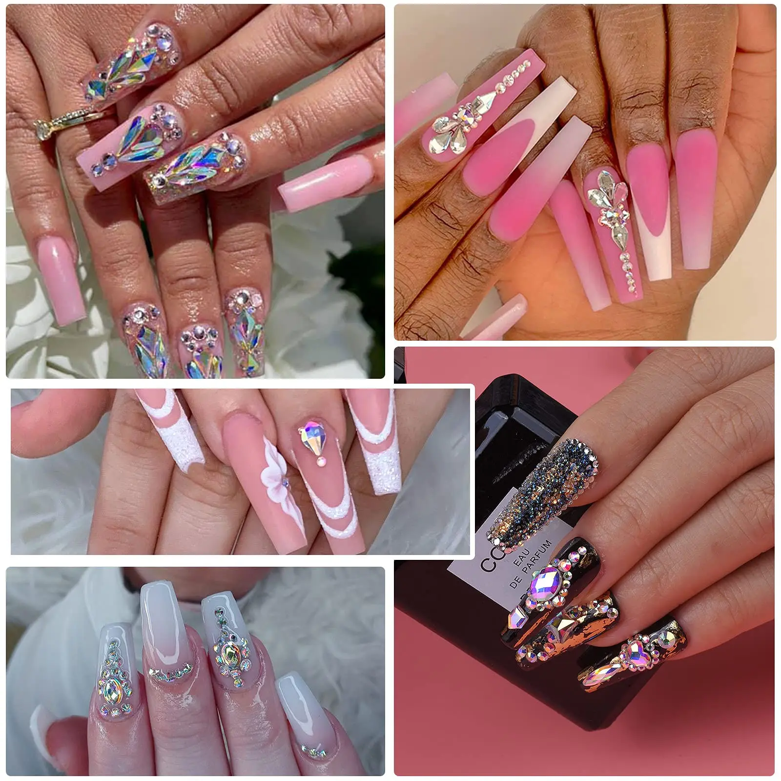 Nail Art Strass-Set, Nagel-Edelsteine, AB-Glas, flache Rückseite, Edelsteine, Steine, mit 1 Aufbewahrungsbox, 5 Pickers/1 Pinzette* – Detail 11