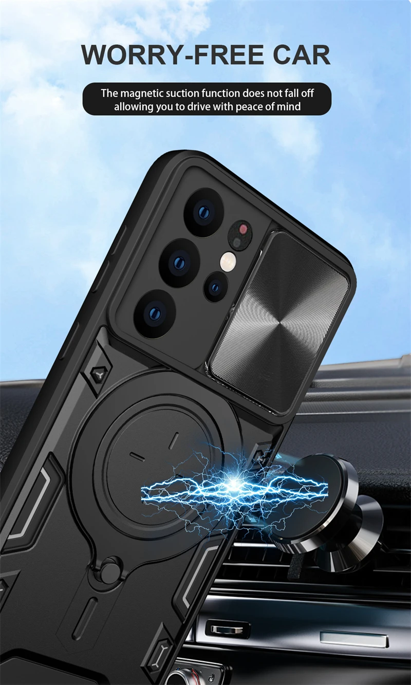 For Samsung Galaxy S21 Ultra Case Armor Magnet Holder Ring Lens Protect Phone Case For Samsung S20 S21 FE S21 + Plus Back Cover 3