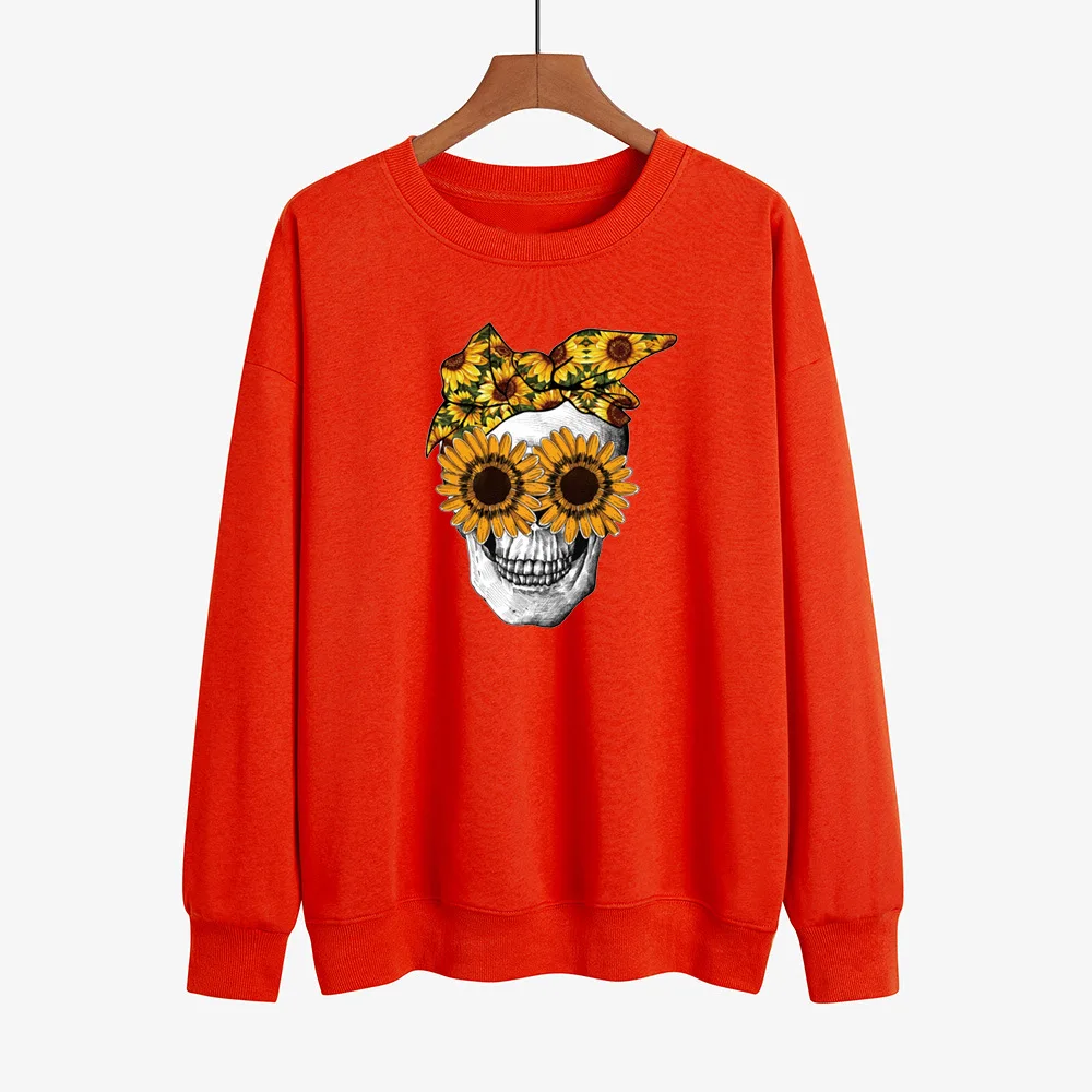 YRYT 2023 Autumn and Winter New Women's Skull Fashion Trend Printed Foreign Trade Cross-border New Hot Round Neck Hoodie