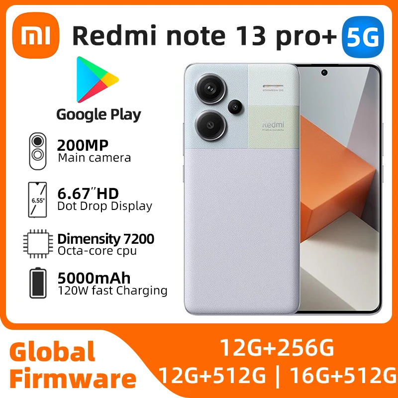 Xiaomi Redmi Note 13 Pro+ 5G Octa Core 200MP 120W IP68 Global ROM Smartphone