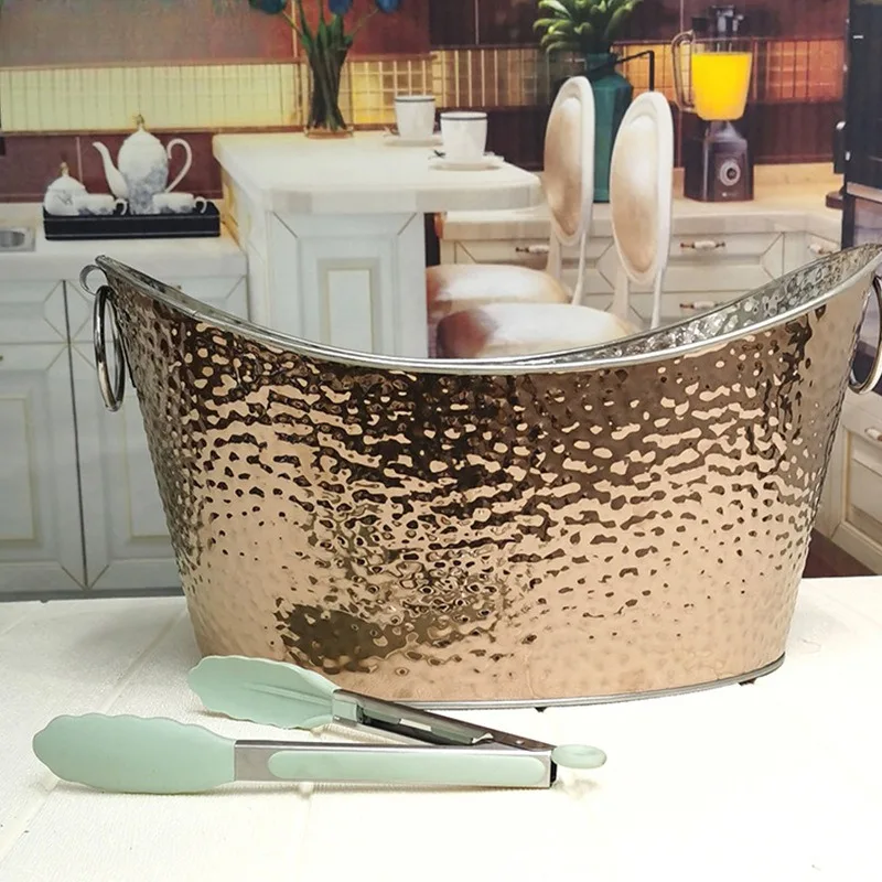 Thickened Stainless Steel Ice Bucket, Champagne Tub, Electroplated Stainless Steel, Gold Ingot Shape, Red Wine Chiller