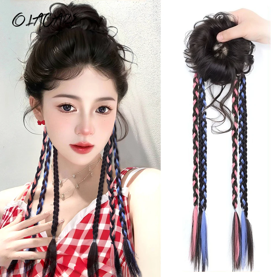 OLACARE 합성 천연 트위스트 브레이드 헤어 익스텐션 여성용 클립인 더블 브레이드 포니테일 새로운 중국 스타일 합성 헤어
