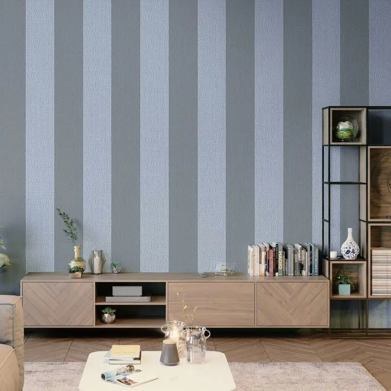 Blue And Gray Striped Walls