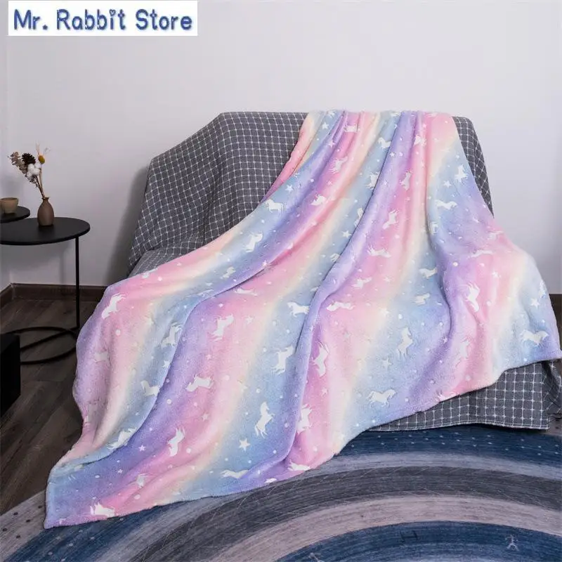 

Bedspread Horse Print Luminous Coral Velvet Queen Throw Blanket for Winter Warm Fluorescent Flannel Blanket Single Size Luminous