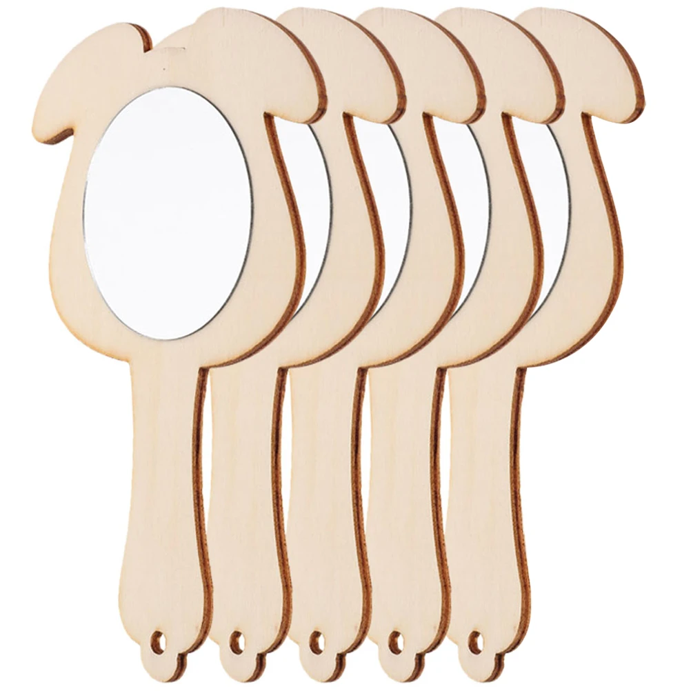 5pcs 도색되지 않은 휴대용 DIY 도색되지 않은 휴대용 공예 어린이 나무 거울 장난감 카키 마감 어린이 화장대 빈 거울