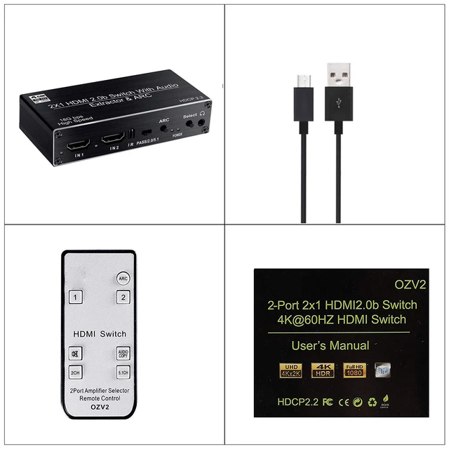 4K HDMI Switcher Audio Extractor 2 in 1 Out Selector R/L+Toslink SPDIF+COAXIAL Audio out HDMI ARC Switch 2x1 Adapter hdmi adapter,hdmi splitter switch,hdmi audio extractor,hdmi audio splitter
