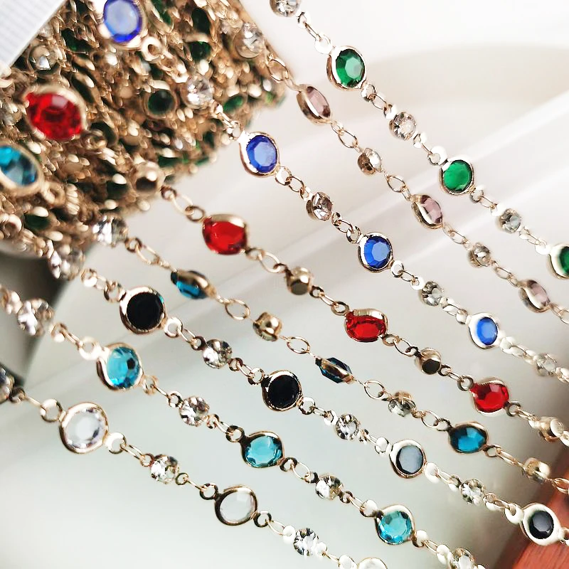1meterMixShinyCrystalBeadsChainsGlassKCGoldColorChainfor