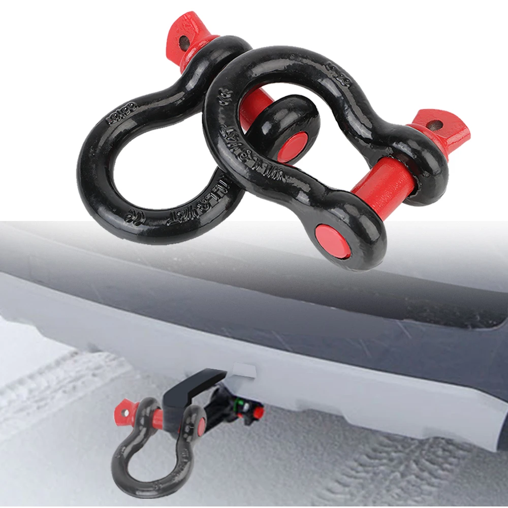 

2pcs Towing Rope Buckles For Off Road Trailer Car Emergency Recovery 26T 19T D Ring Shackle Vault Heavy Duty Tow Hook