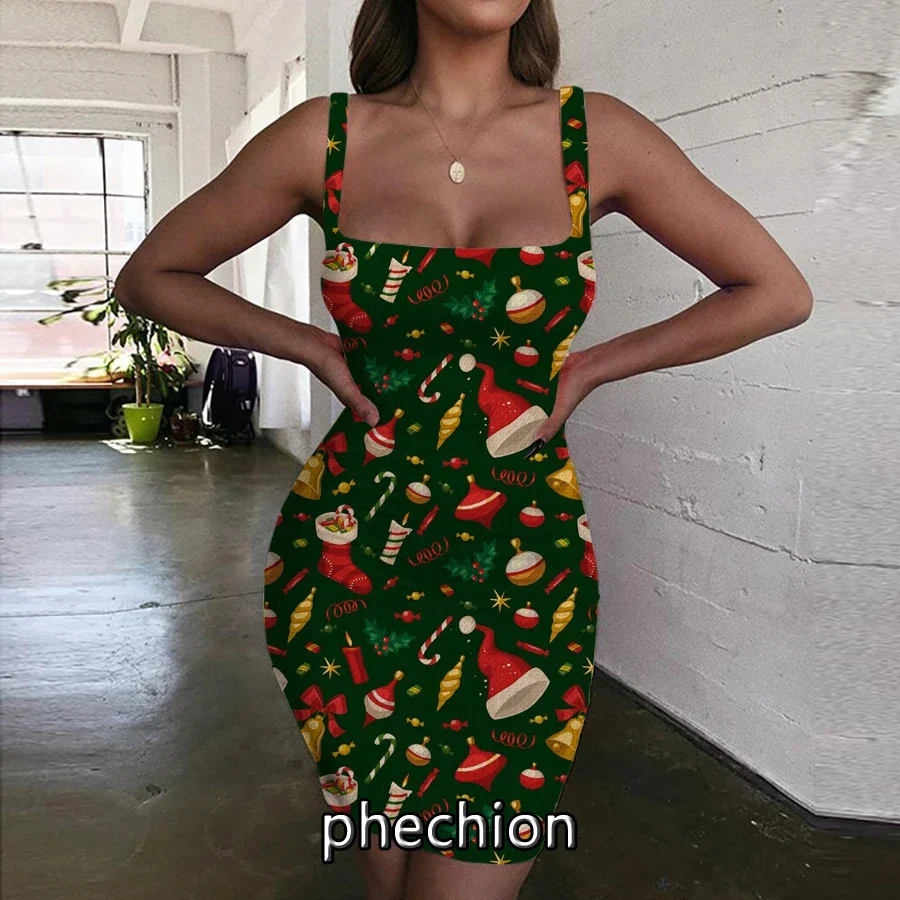 

phechion Christmas Pattern 3D Print Dress Women Halter Sleeveless Fashion Ladies Dresses Novel Sexy Womens Clothing G71