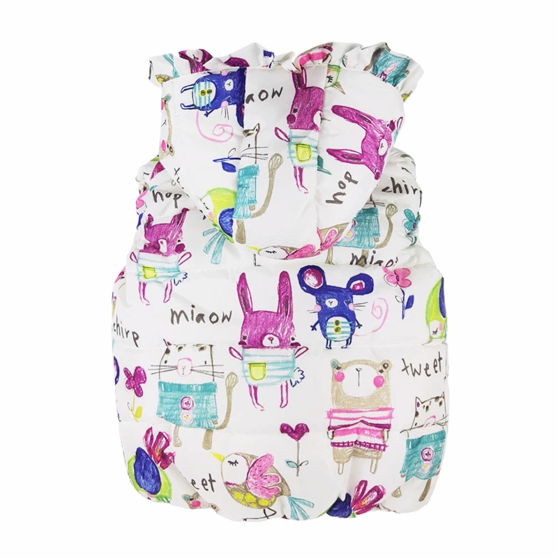 Autumn Winter Children Clothes New Girls Outerwear&Coats Animal Graffiti Hooded Girls Vest Jackets Baby Girl Warm Waistcoat