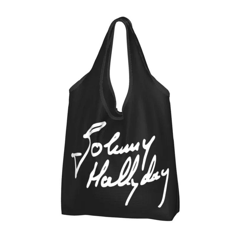 

Custom French Rock Legend Johnny Hallyday Shopping Bag Women Portable Big Capacity Grocery Tote Shopper Bags