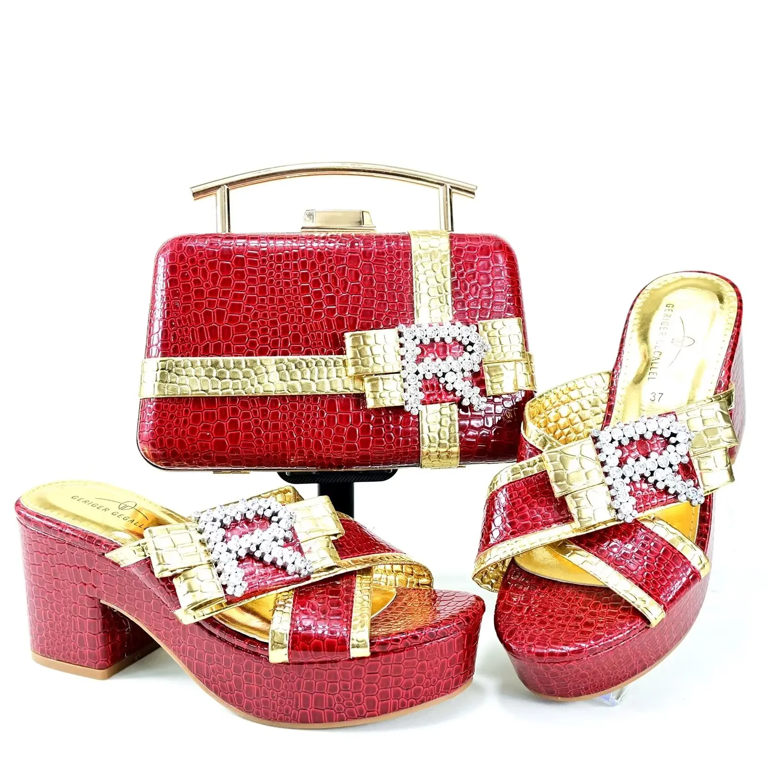 

Новинка 2024, модная дизайнерская обувь на высоком каблуке в стиле ретро, подходящая сумка красного цвета для нигерийских женщин