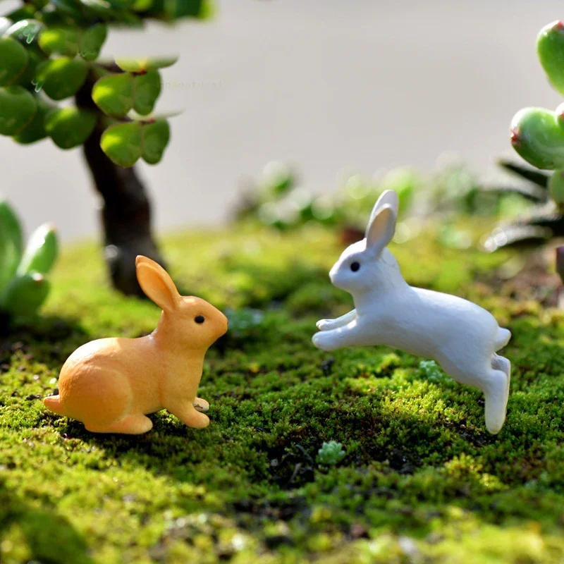 4PCS Rabbit Ornament Miniature Figurine Fairy Garden Decor Home Decoration Micro Landscape Terrarium Gift