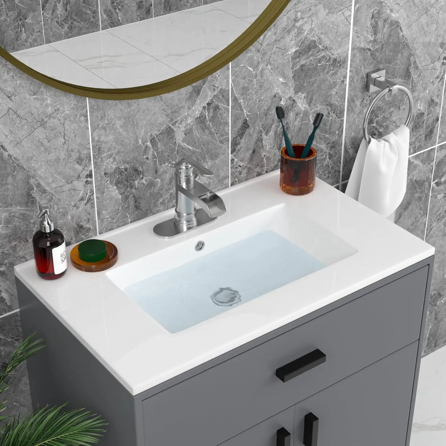 USA 30 Inch Bathroom Vanity Sink Tops - White Drop In Bathroom Sink Ceramic Topmount Rectangular Vanity Top with Overflow 2
