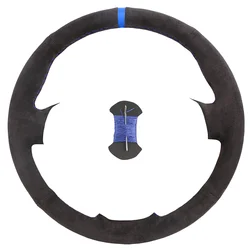 Premium Hand - Sewn Suede Leather Steering Wheel Cover (Blue thead)