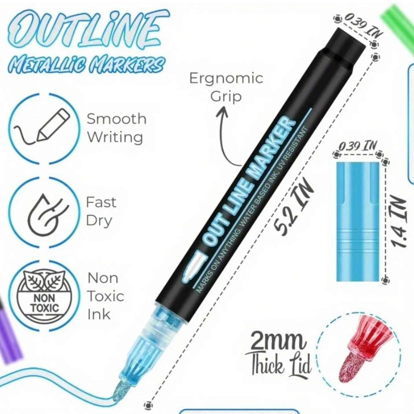이중선 아웃라인 영구 마커, 12/24색 웨이브 글리터 마커 세트, 아트용 셀프 컨투어 메탈릭 마커 펜