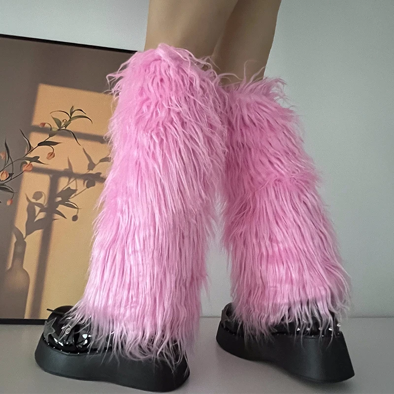 Luxury Shag Furry Faux Fur Leg Warmers Women Colorful Solid Gogo Fluffies Y2k Girls Fashion Cyber Hip Hop Legwarmers Bootcovers