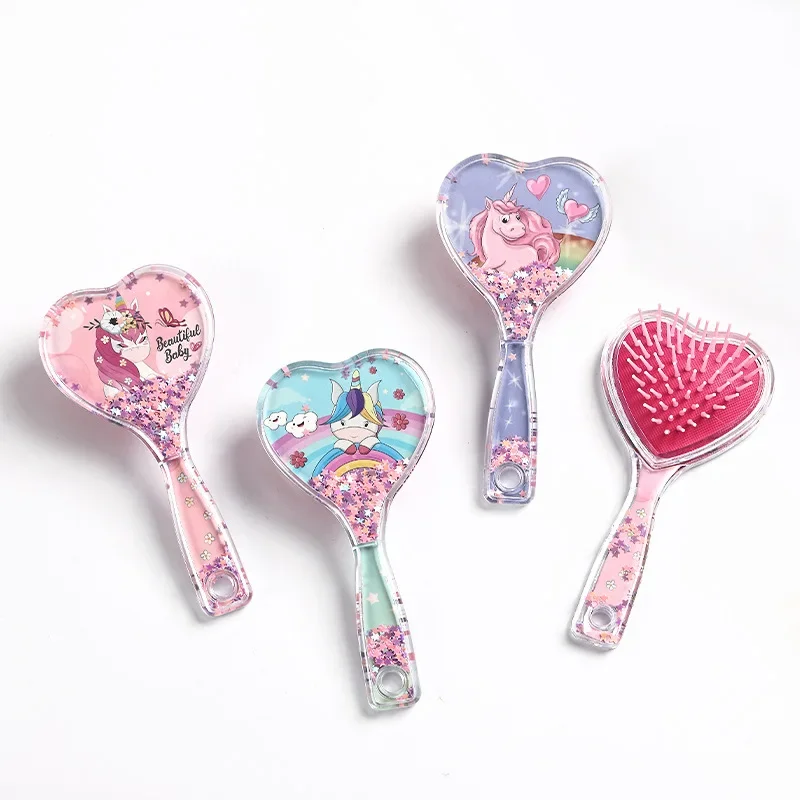 하트 매직 빗 유니콘 헤어 브러시, 엉킴 해체 샤워 마사지 빗, 정전기 방지 마사지 살롱 액세서리 핑크