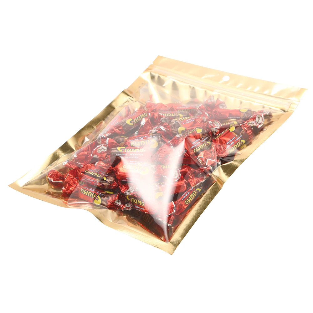 100pcs One Side Transparent Gold Aluminum Foil Zip Lock Bags - Food Grade Zipper Reusable Plastic Pouches Christmas Gift Package 3