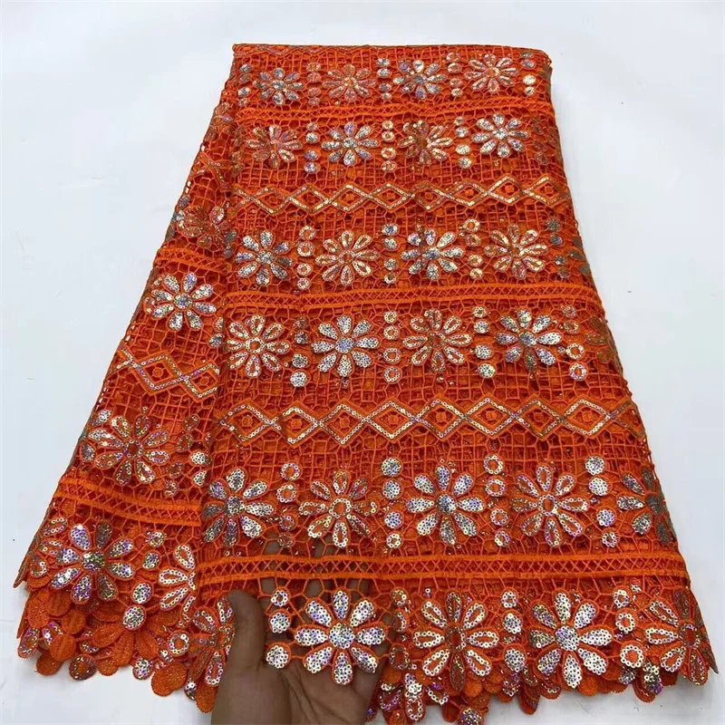

African Water Soluble Lace Fabric with Sequins, Nigerian Fabric for Wedding Dresses, Purple, High Quality, 5Yards, 2024