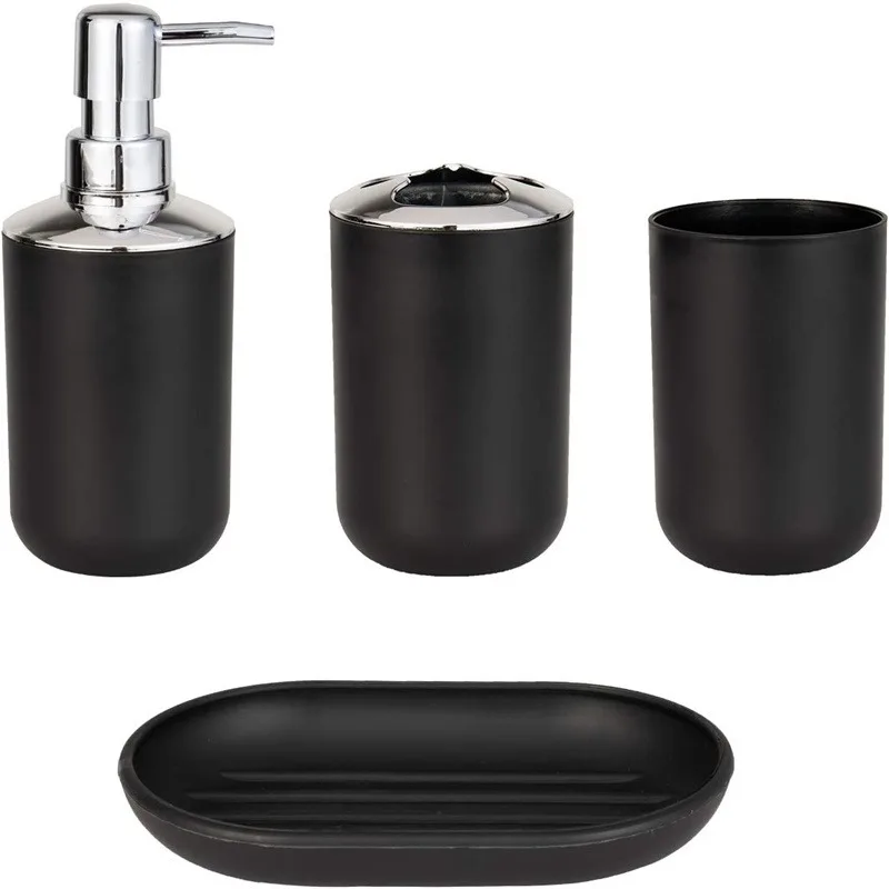 Bathroom Accessories Plastic Toothbrush Holder Cup Soap Dispenser Dish Toilet Holder Pump Bottle Cup 4pcs Bathroom Set