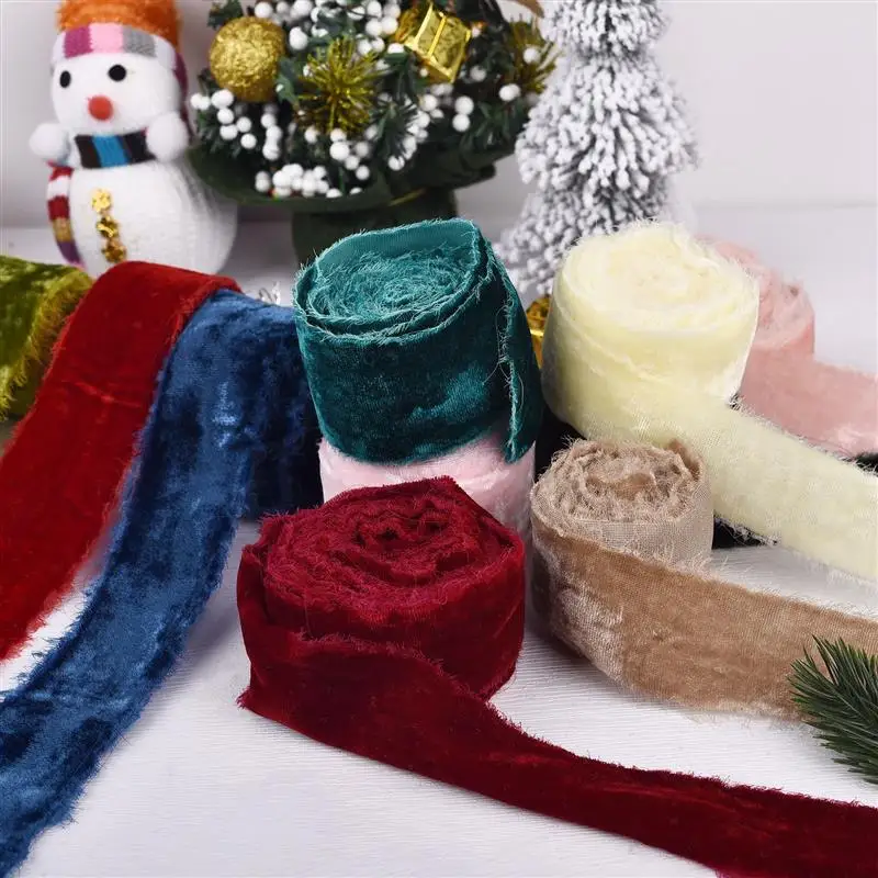 Ribbon decoration Handmade Frayed Edging Velvet Suede Cloth Ribbon For Wedding Invitation Wrapping Bouquets Birthday Party Decorations Gifts wrapping ribbon velvet ribbon