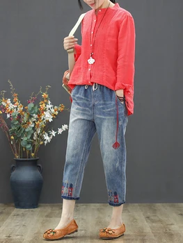 بنطال جينز ممزق فضفاض بتطريز أنيق وخصر مرن — صورة 6