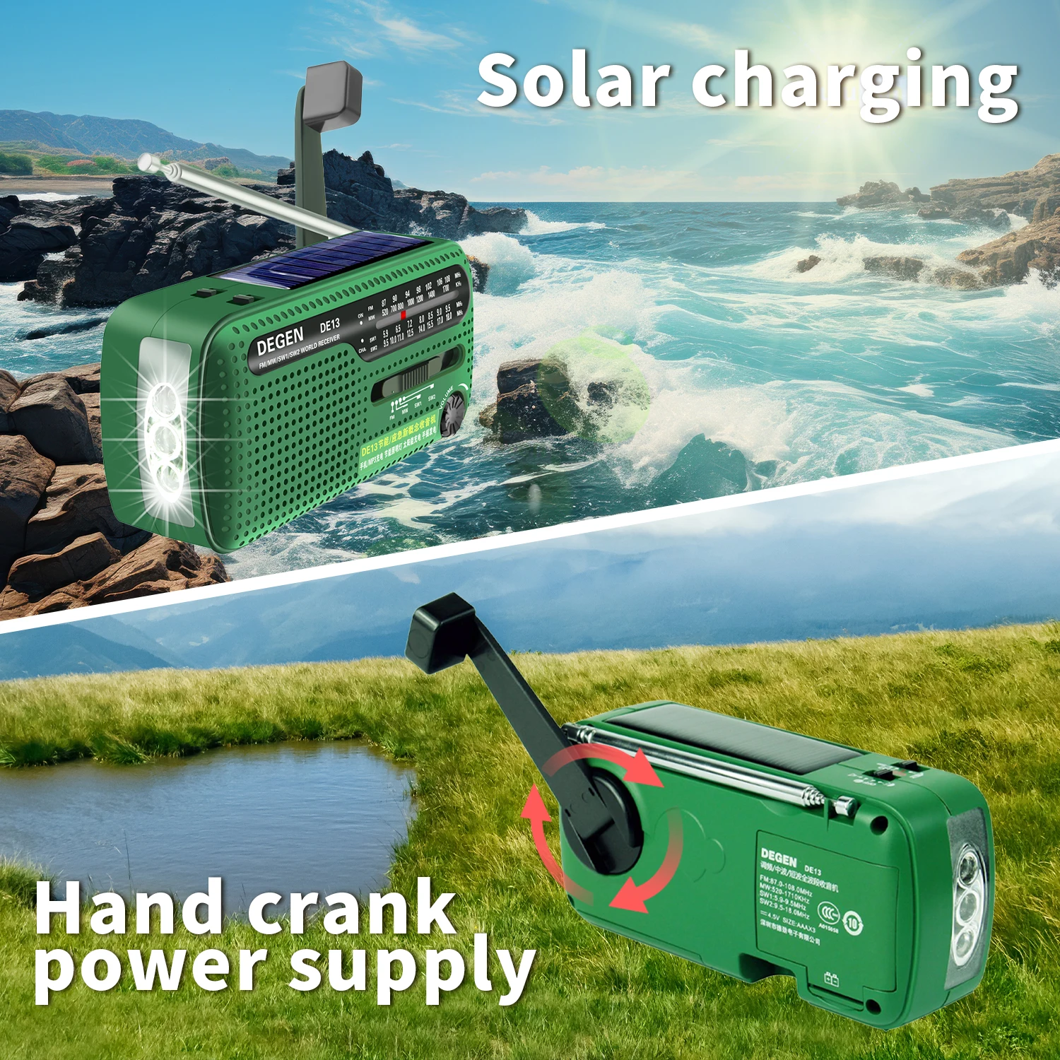 Solar Radio Mit Kurbel - AM/FM/SW Radio & Taschenlampe Für Notfälle