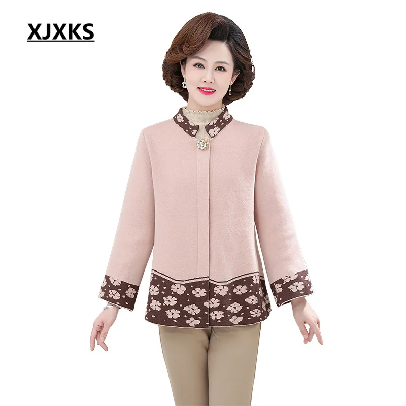 

XJXKS Fashion Print Women's Woolen Coat 2022 Autumn And Winter Latest Loose Plus Size Dark Button Cardigan Jacket