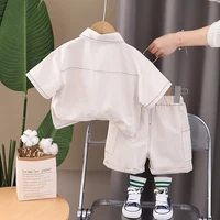 Vêtements d'été pour enfants garçons, vêtements de travail solides, T-Shirts à manches courtes avec dessin animé, pantalons courts, ensemble de survêtement 4