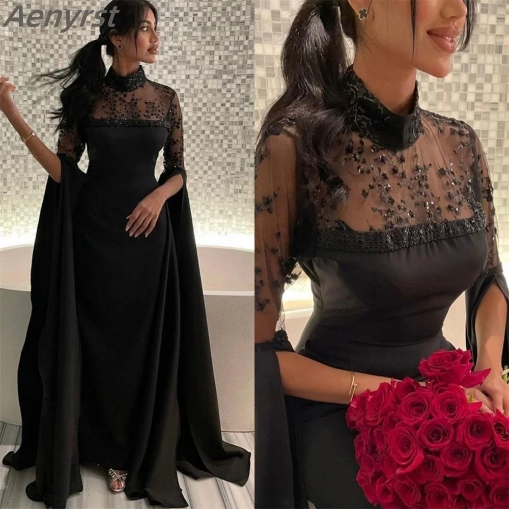 

Black Luxury Prom Dresses High Collar Illusion Sheath Party Gown Sequin Chiffon Occasion Evening Gown فساتين للحفلات الراقصة
