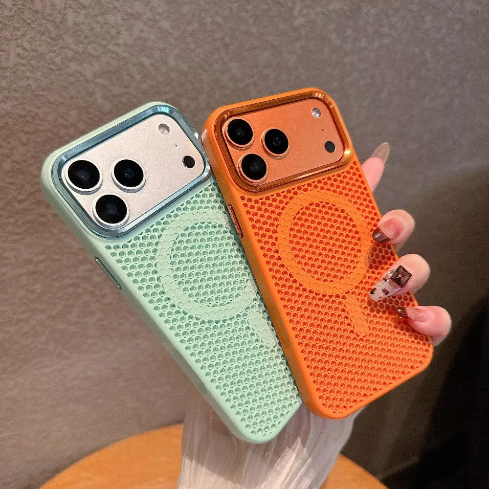 Honeycomb Mesh Cooling Case with Alloy Lens and Wireless Charging Compatibility