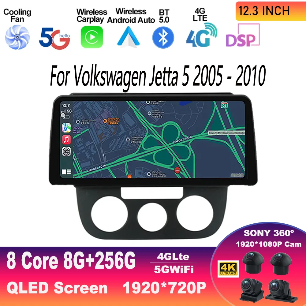 

12.3 Inch Android 13 For Volkswagen Jetta 5 2005 - 2010 Car Radio Multimedia Video Player Navigation stereo GPS 5G WIFI DSP RDS