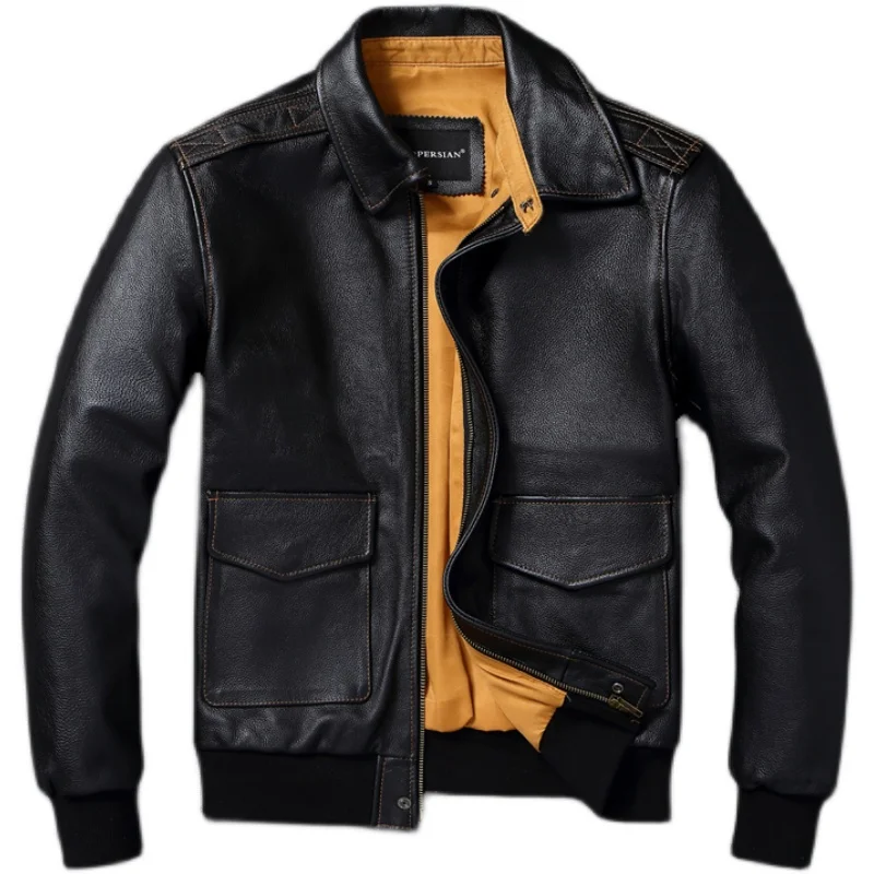 Men Leather Jacket Real Cowhide A2 Pilot Jacket Air Force Flight Jackets Men's Leather Aviator Jaqueta Couro Masculina