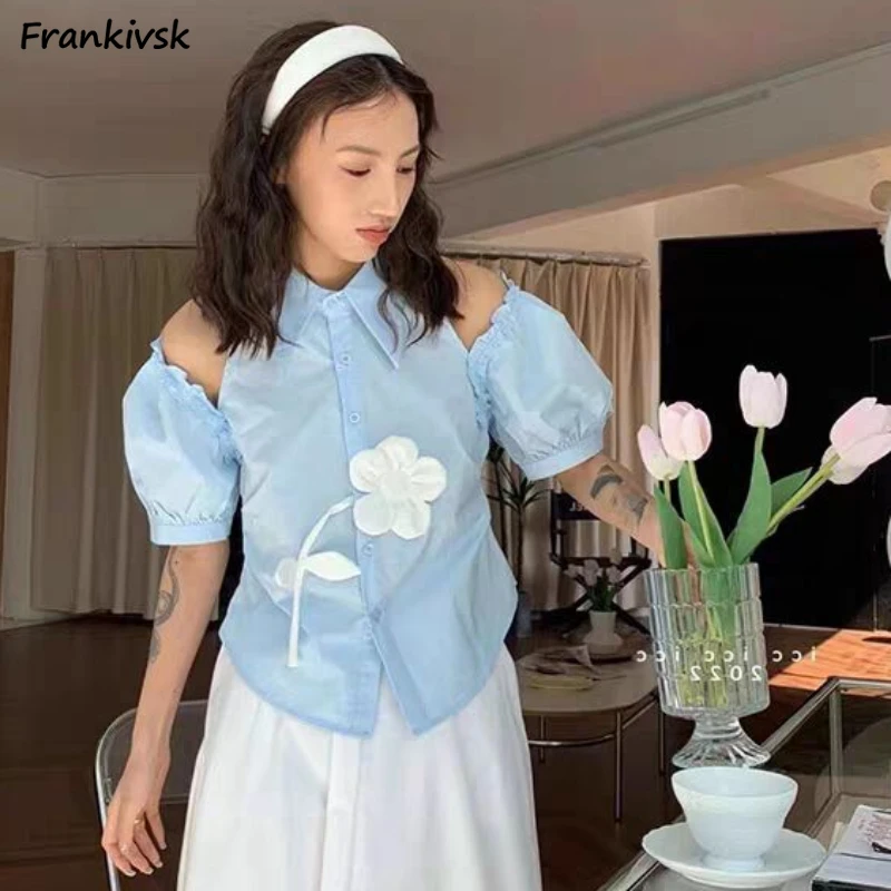 

Floral Shirts Women All-match Clothing Sweet Gentle Vintage Youthful Short Sleeve Chic Summer Japanese Style Schoolgirls Daily