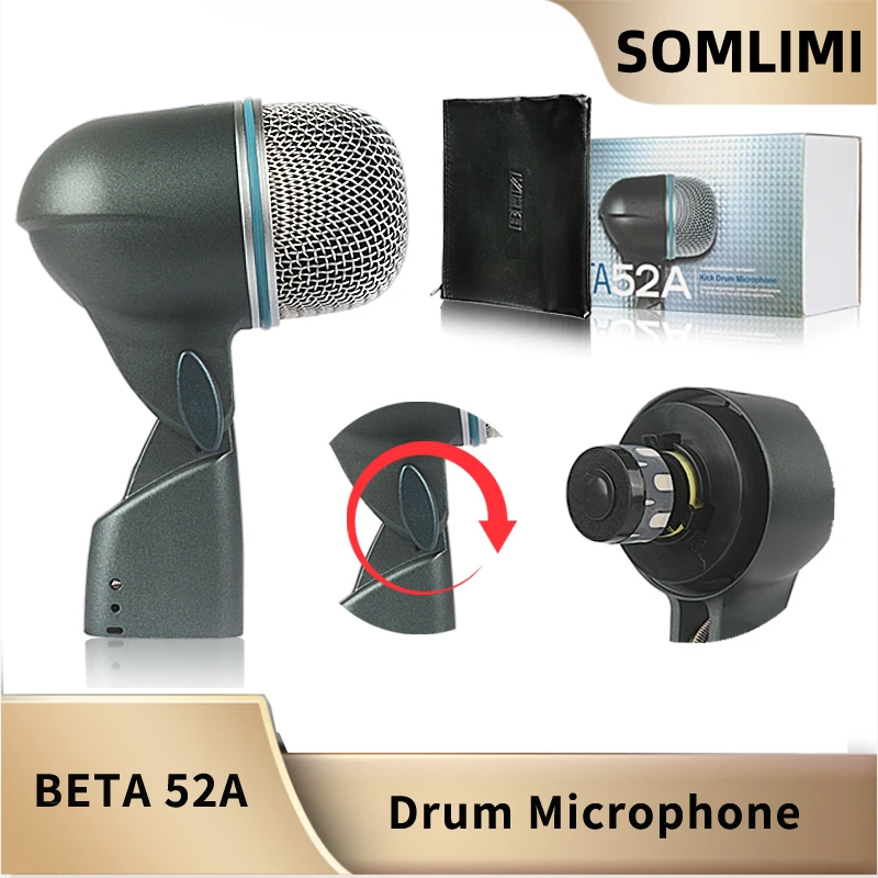 SOMLIMI Beta 52A Drum Microphone Instrument Kick Drum Bass Microphone Metal Dynamic Microphone Bass Snare Kick Mic