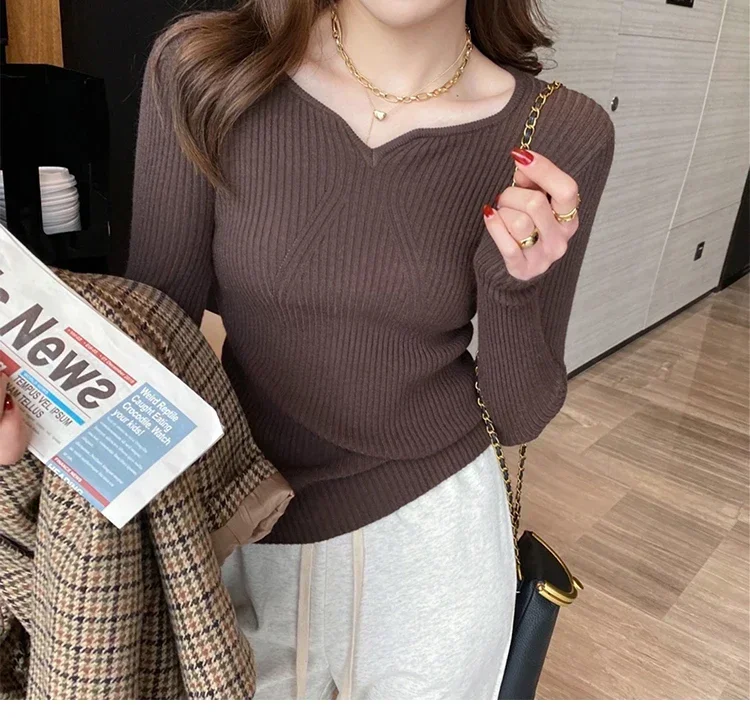 Women Slim V-Neck Bottoming Sweater Autumn Winter For Women Casual Pullovers Long Sleeve Knit Warm Office Sweater