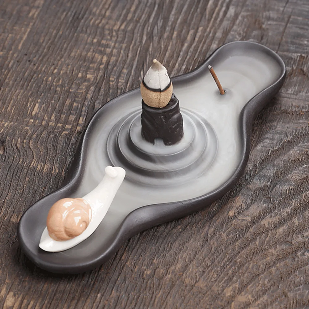 1pc Incense Burner Ceramic Ripple Snail Water Inverted Incense Burner Creative Backflow Incense Burner Ornament Without Incense