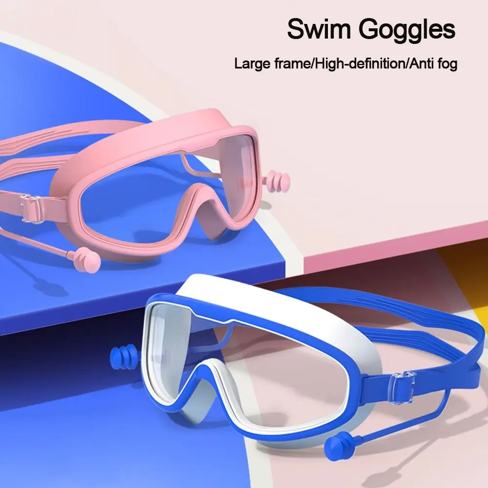 

Waterproof Anti-fog Kids Swimming Goggles Wide View Big Frame Swim Eyewear with Earplugs Unisex Eyeglasses