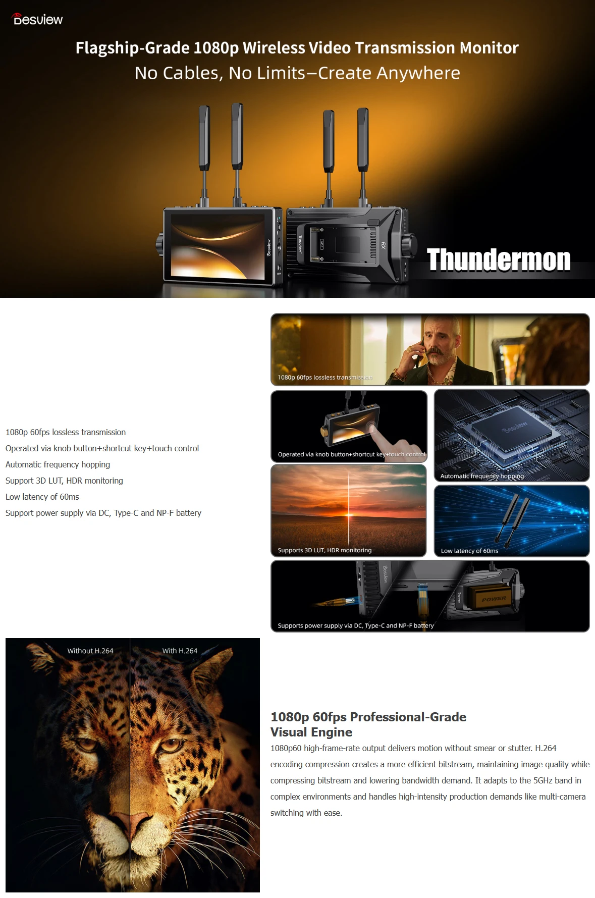 Desview Thundermon Wireless Video Transmission System 1080p 60fps 3D LUT 5.5inch