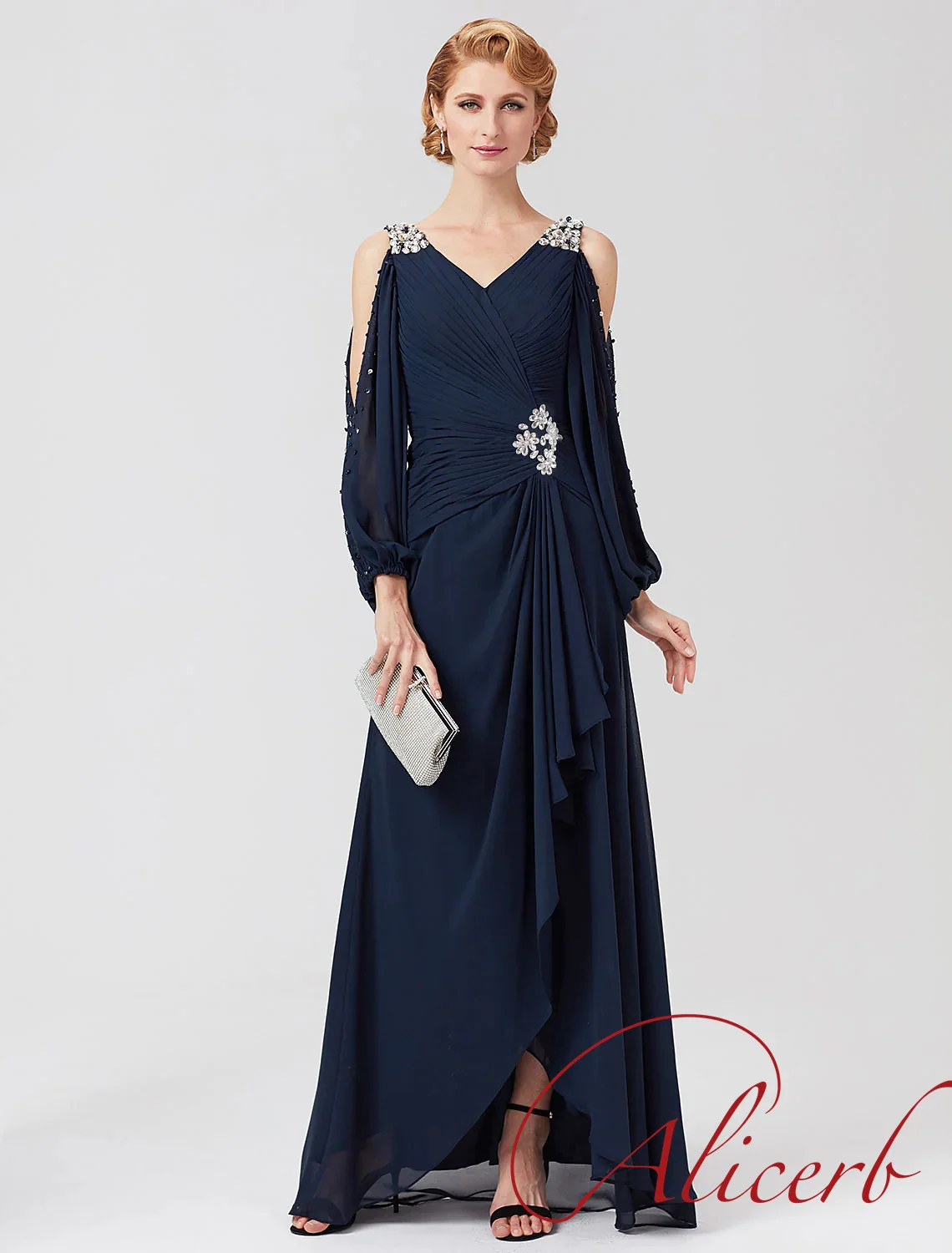 Elegant A Line V Neck Mother of the Bride Dress With Beading Pleat Luxury Wedding Guest Floor Length Prom Evening Mother Gowns