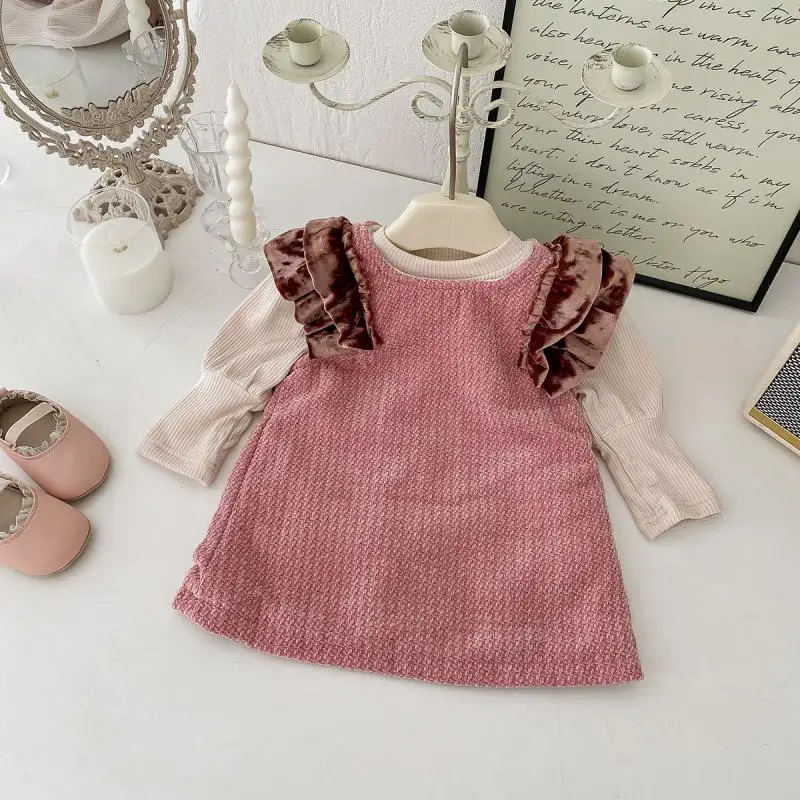 Girl Baby Sleeveless Vest Princess Dresses Set Newborn Girls Clothing Winter Thick Warm Dress Solid Long Sleeves Top