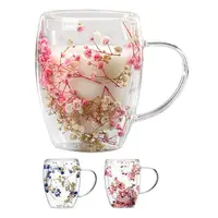 Fillings Dry Flowers Double Wall Glass Cup With Handle Heat Resistant Tea Coffee Cups Espresso Milk Mug Creative Gift 350ml 5