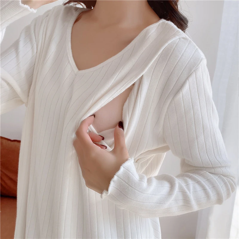 Spring V-neck Nursing Long-Sleeved Knitted Pullover Sweater Loose Breastfeeding Cothes Pregnant Maternity Clothes