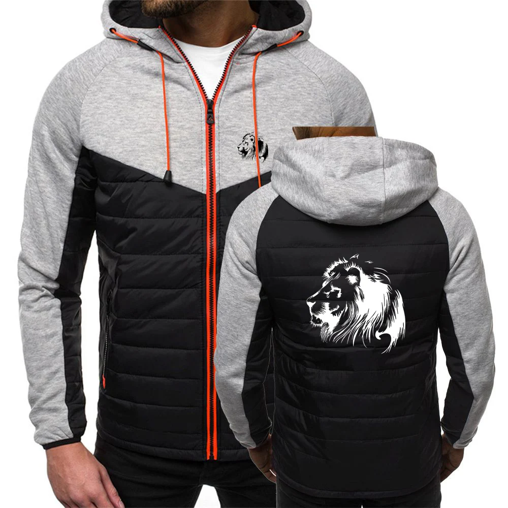 Meditation lion print new spring and autumn men's hoodies classic fashion men's casual long sleeve solid color padded zipper coa